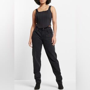 New With Tags Size 12 Express Mid Rise Washed Black Baggy Pleated Tapered Jeans